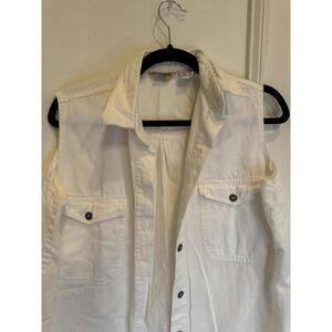 Vintage Women’s Vest 100% Cotton  M White Northwest Blue Rodeo Western